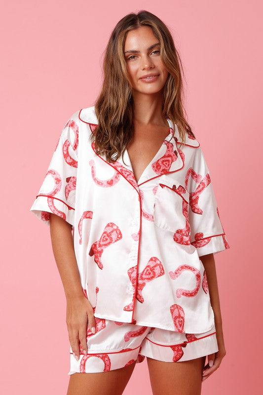 Pink Cowgirl Satin Pajama Set