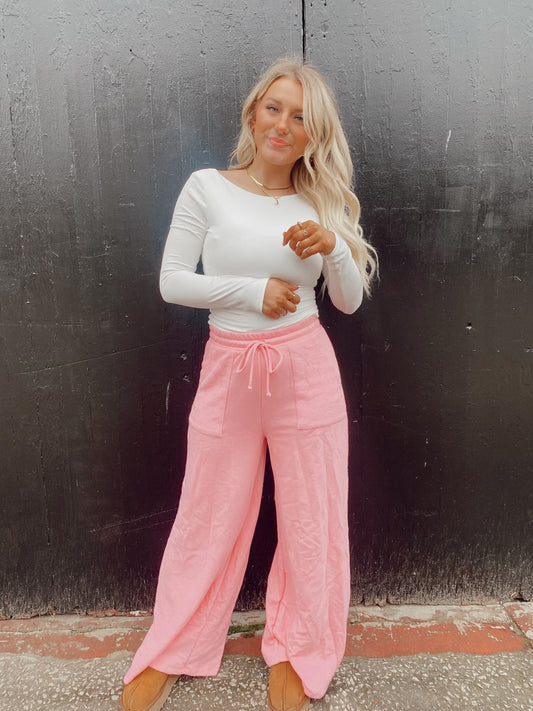 French Terry Pink Wide Leg Sweatpants