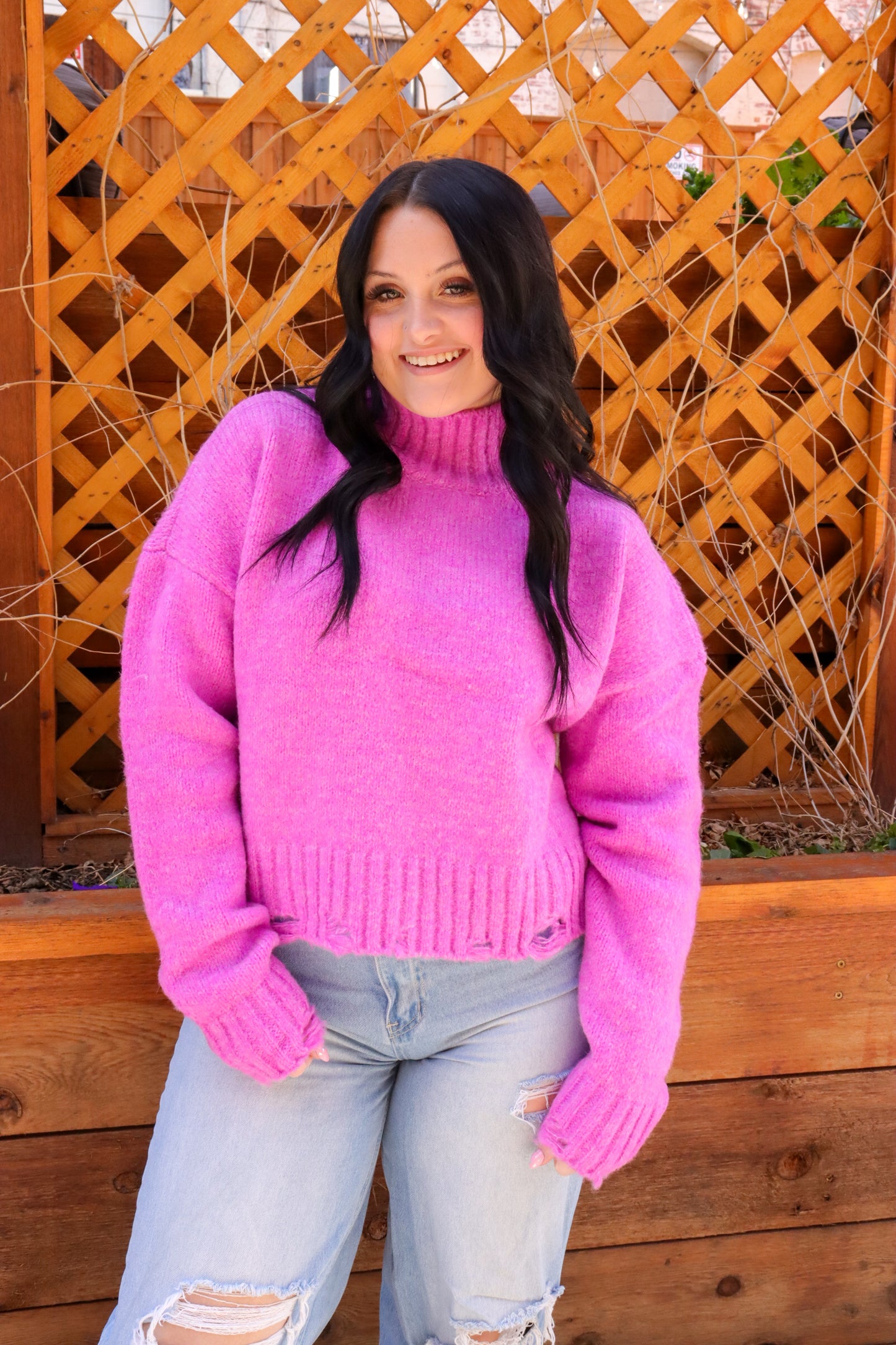 The Staple Mock Neck Sweater - Pink Orchid