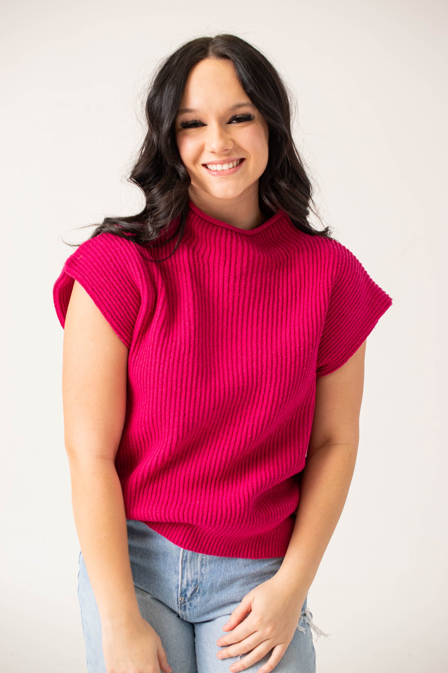 All That Power Shoulder Sweater- Fuchsia