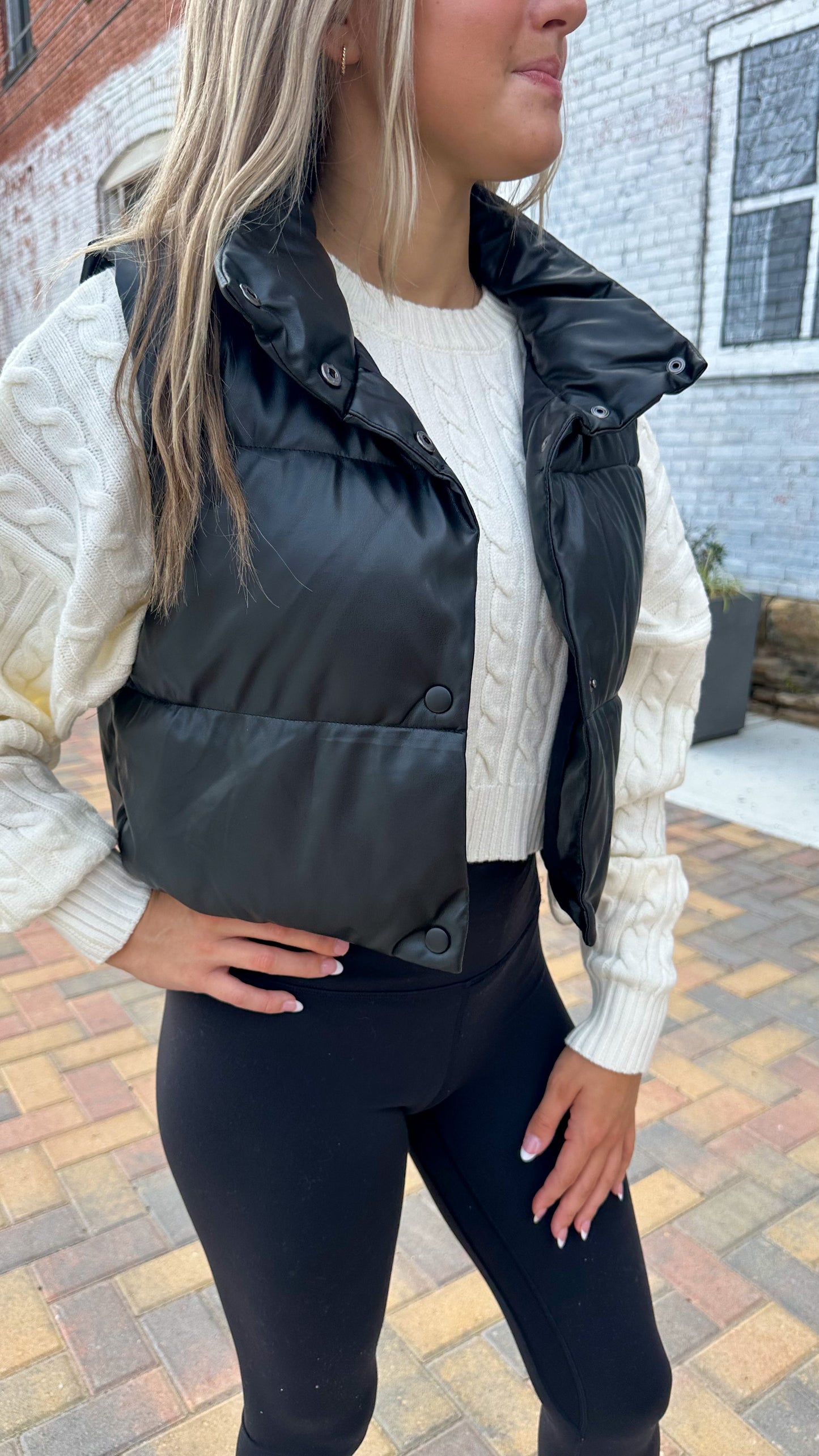 Hot Girl Fall Black PU Leather Vest