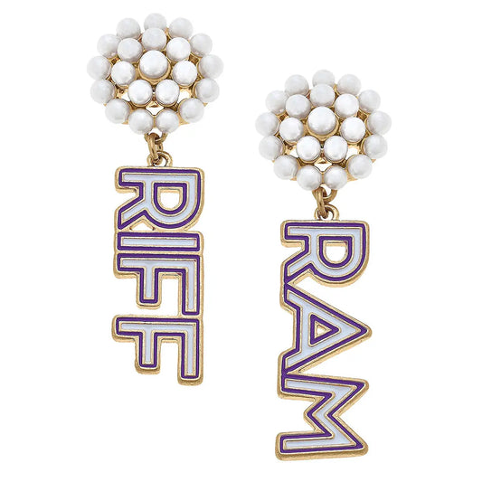 TCU Riff Ram Pearl Cluster Drop Earrings