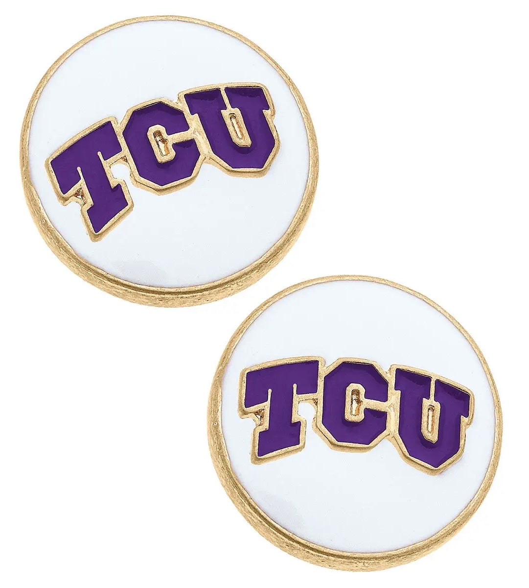 TCU Enamel Disc Stud Earrings in White