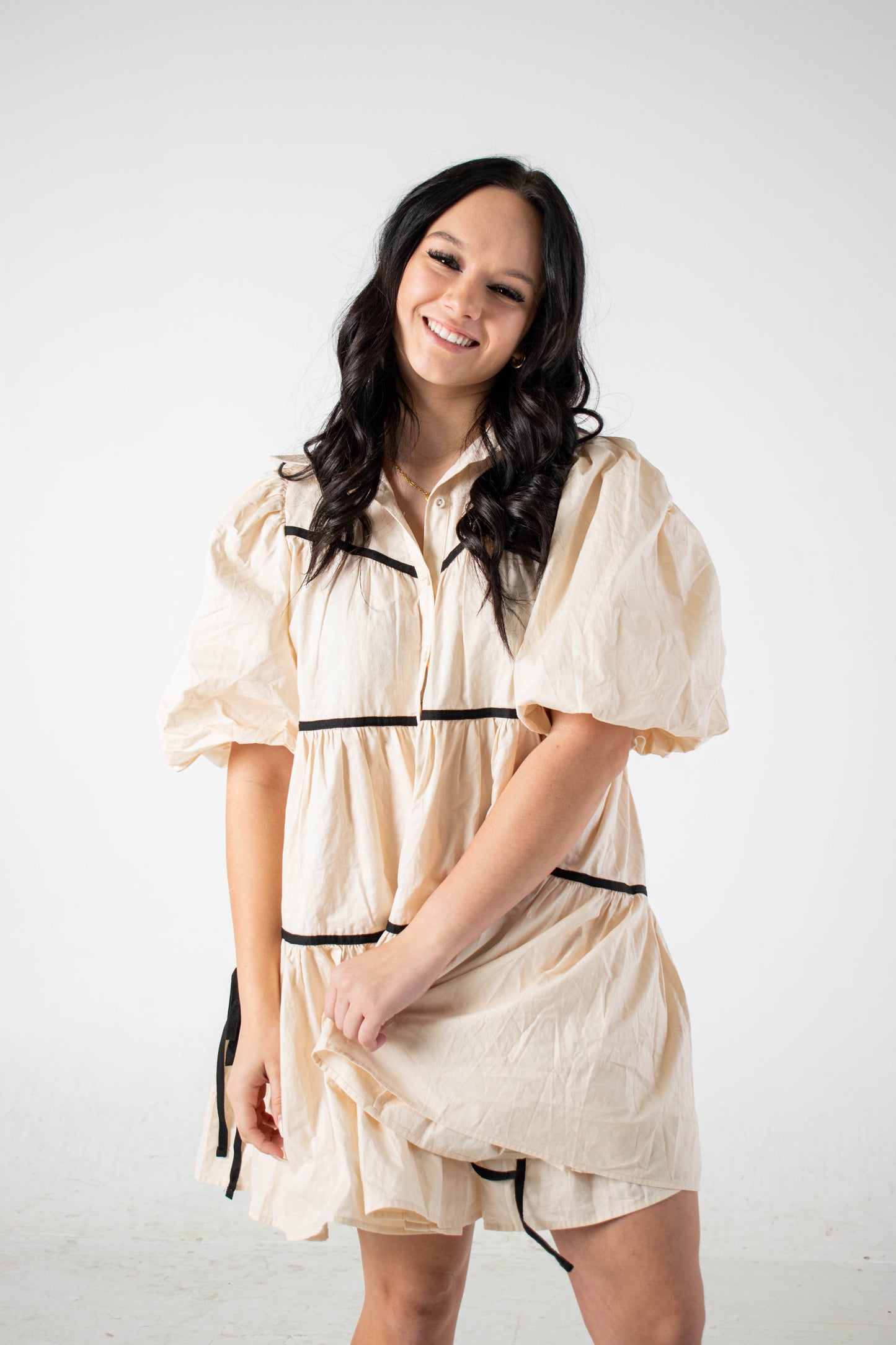 Savannah Shirt Dress - Cream & Black