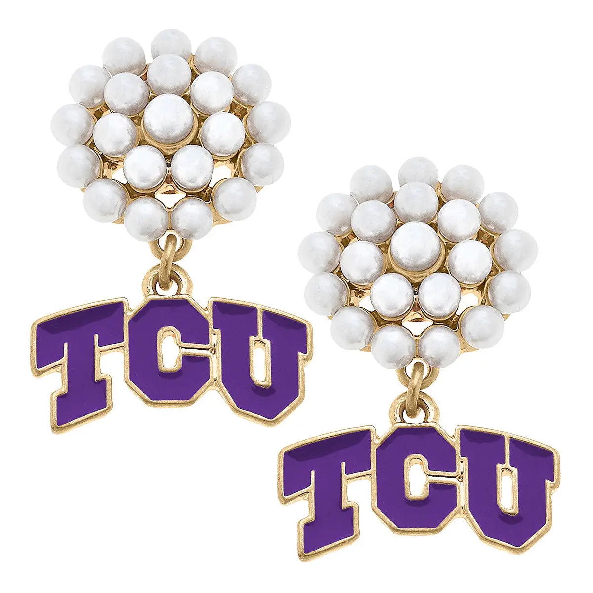 TCU Pearl Cluster Enamel Drop Earring Purple