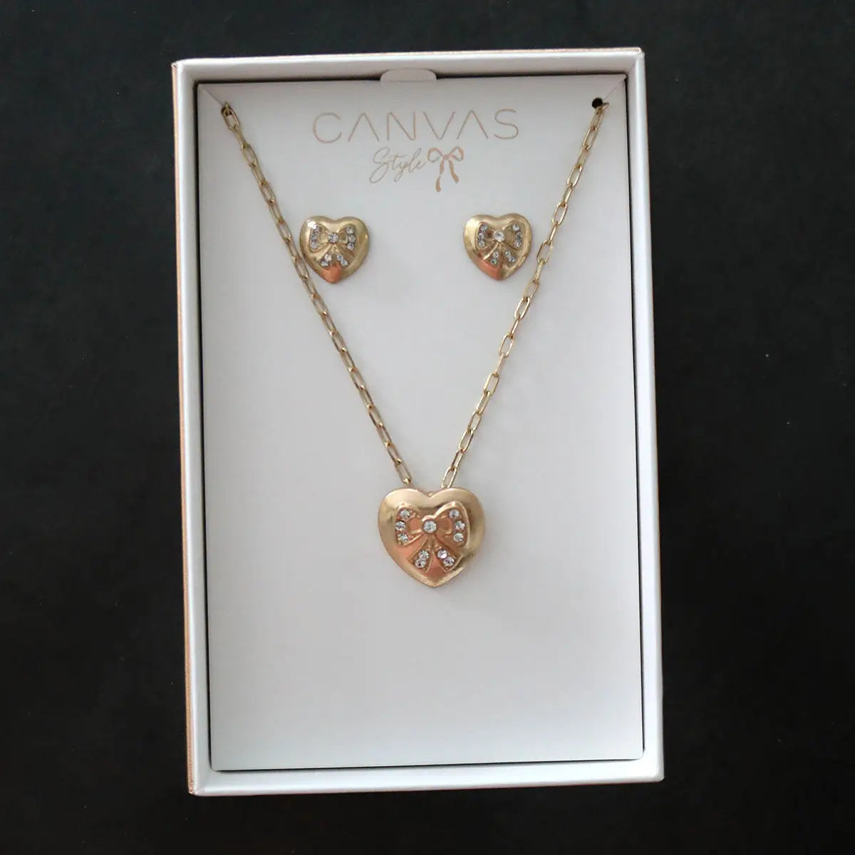 Rylan Pave Bow Heart Earring and Necklace Set