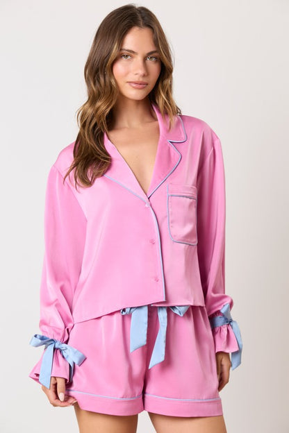 Luxe Deep Pink Satin Pajama SET