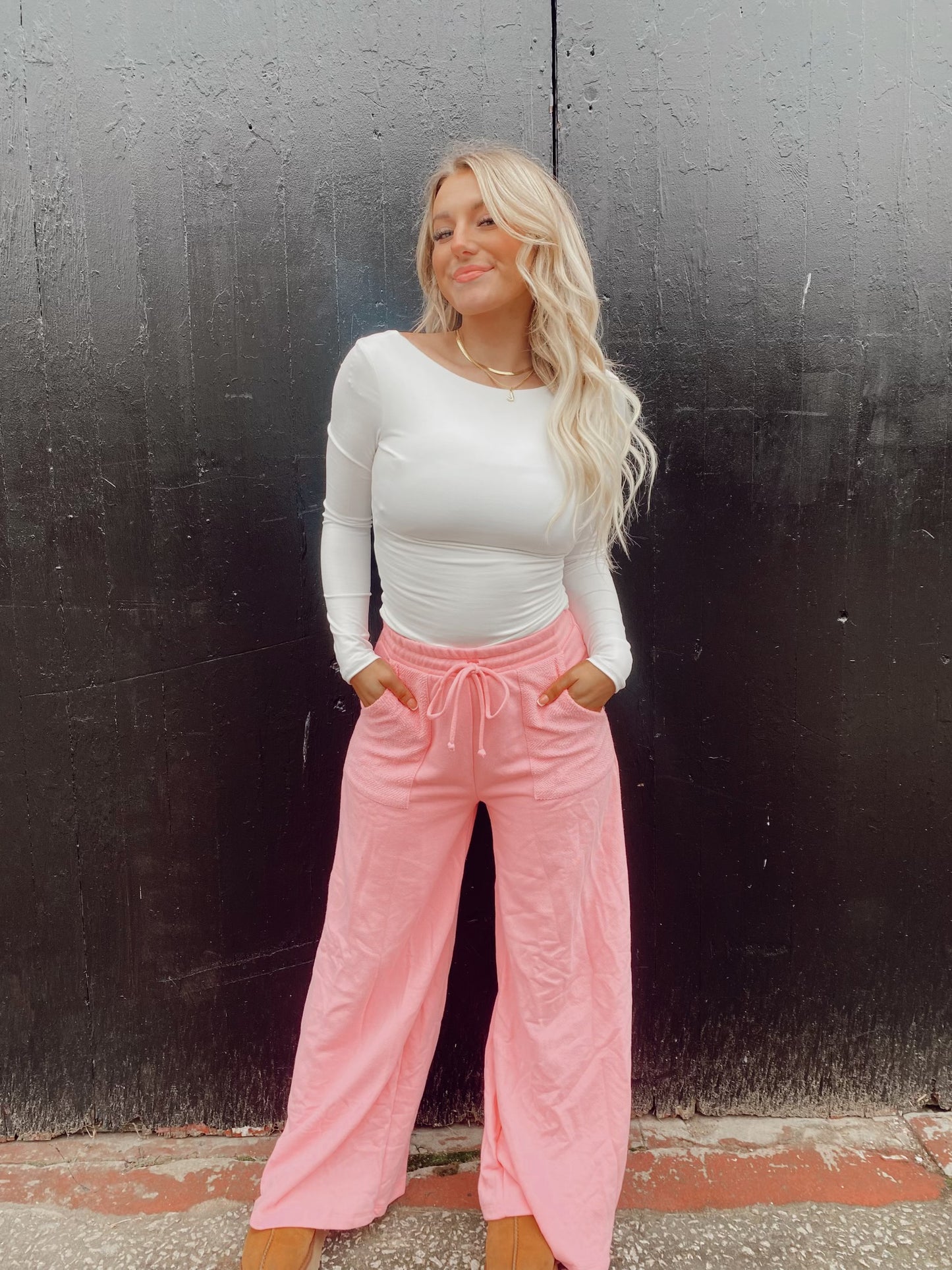French Terry Pink Wide Leg Sweatpants