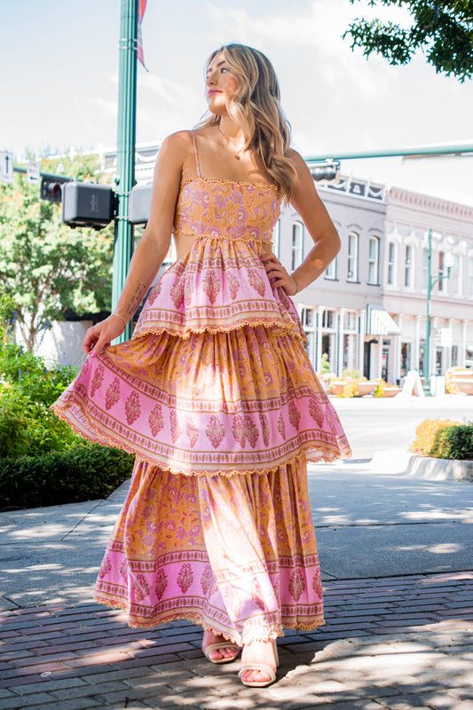 Tea Party Tiered Cutout Maxi Dress