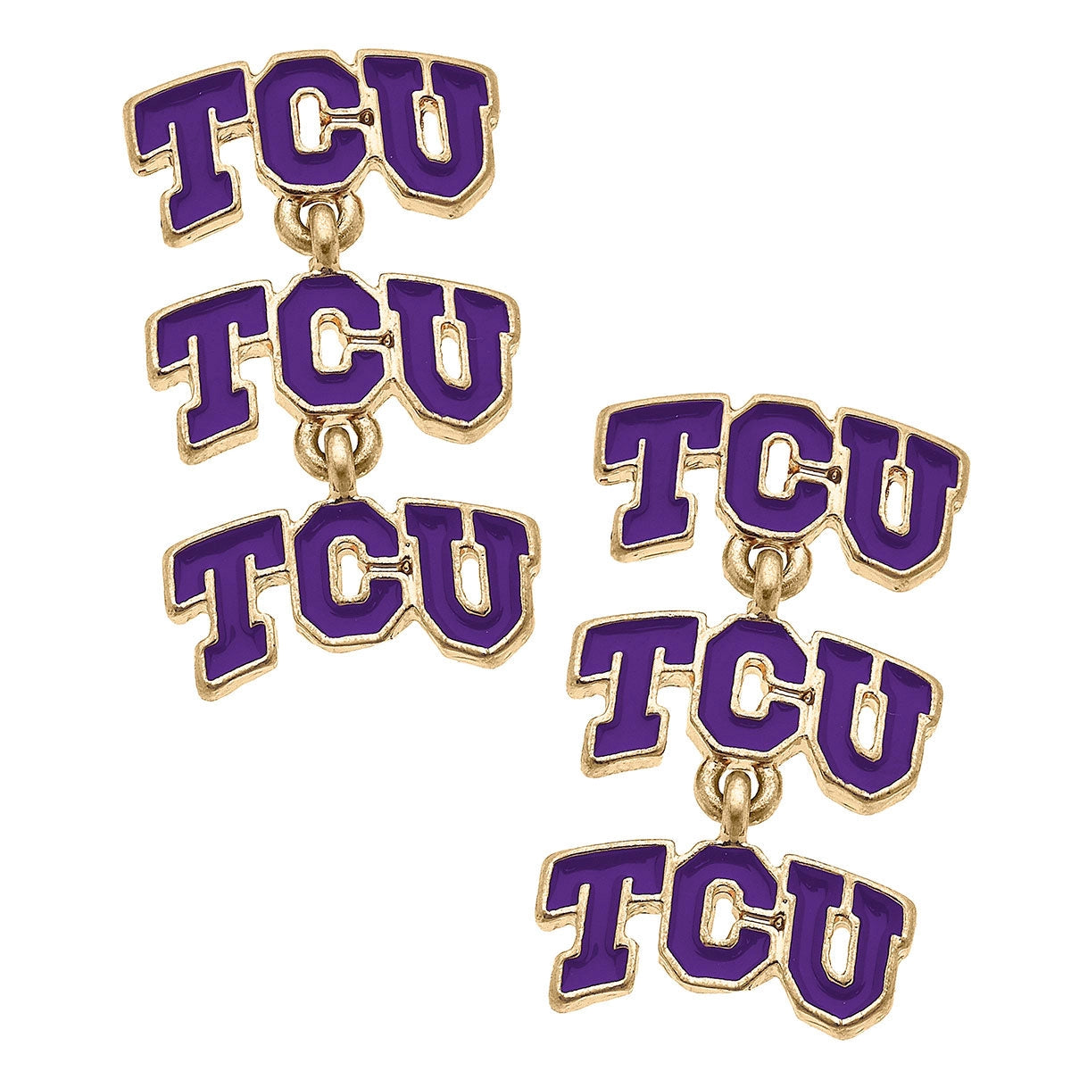 TCU Horned Frogs Triple Drop Enamel Earrings Purple