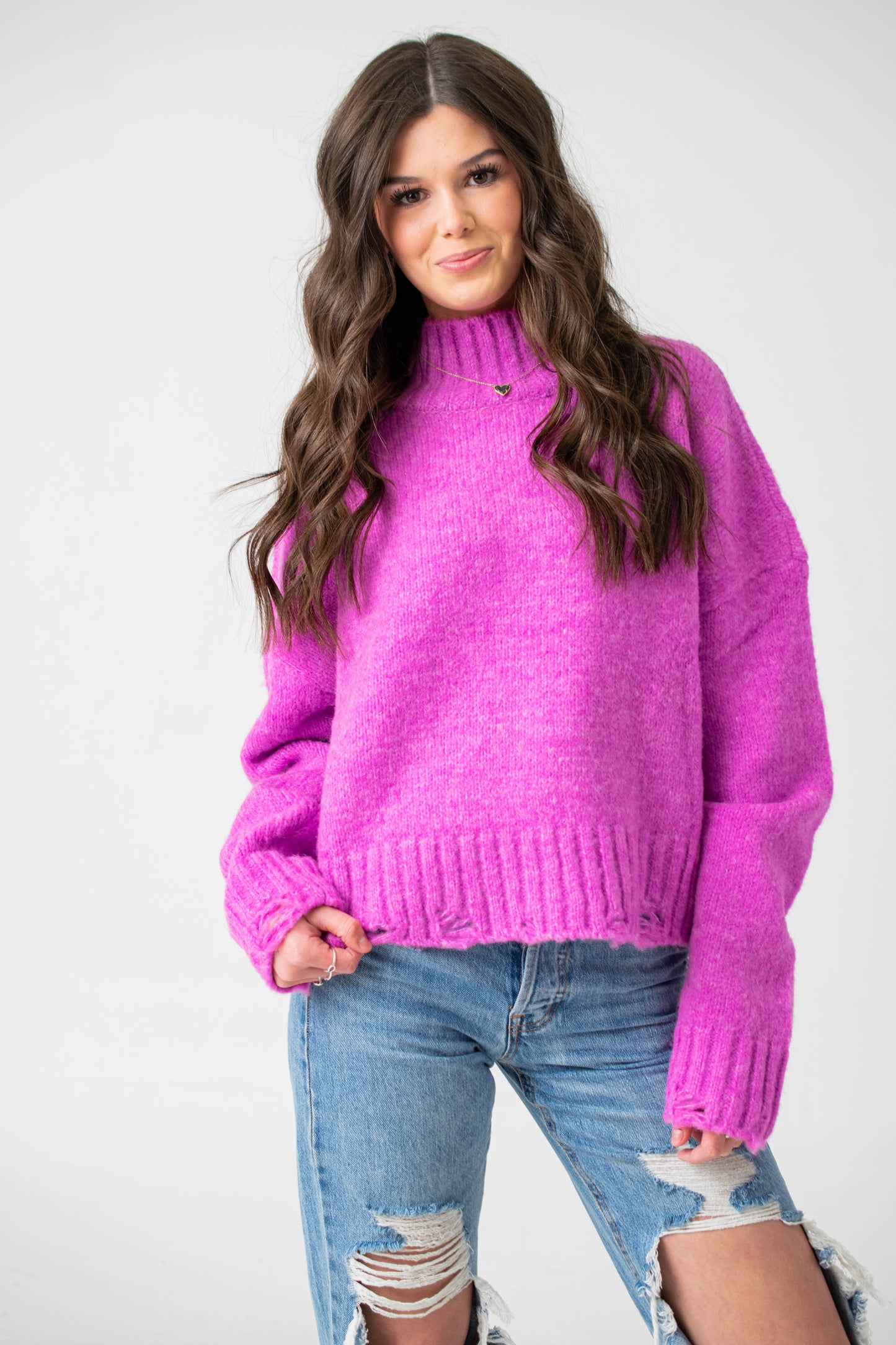 The Staple Mock Neck Sweater - Pink Orchid