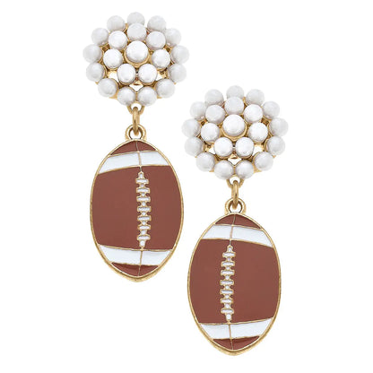 Football Pearl Cluster Enamel Earrings