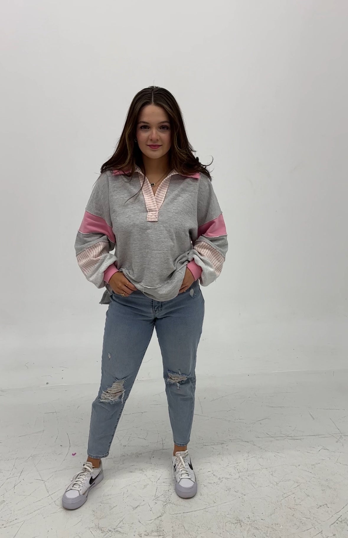 French Terry Grey-Pink Pullover