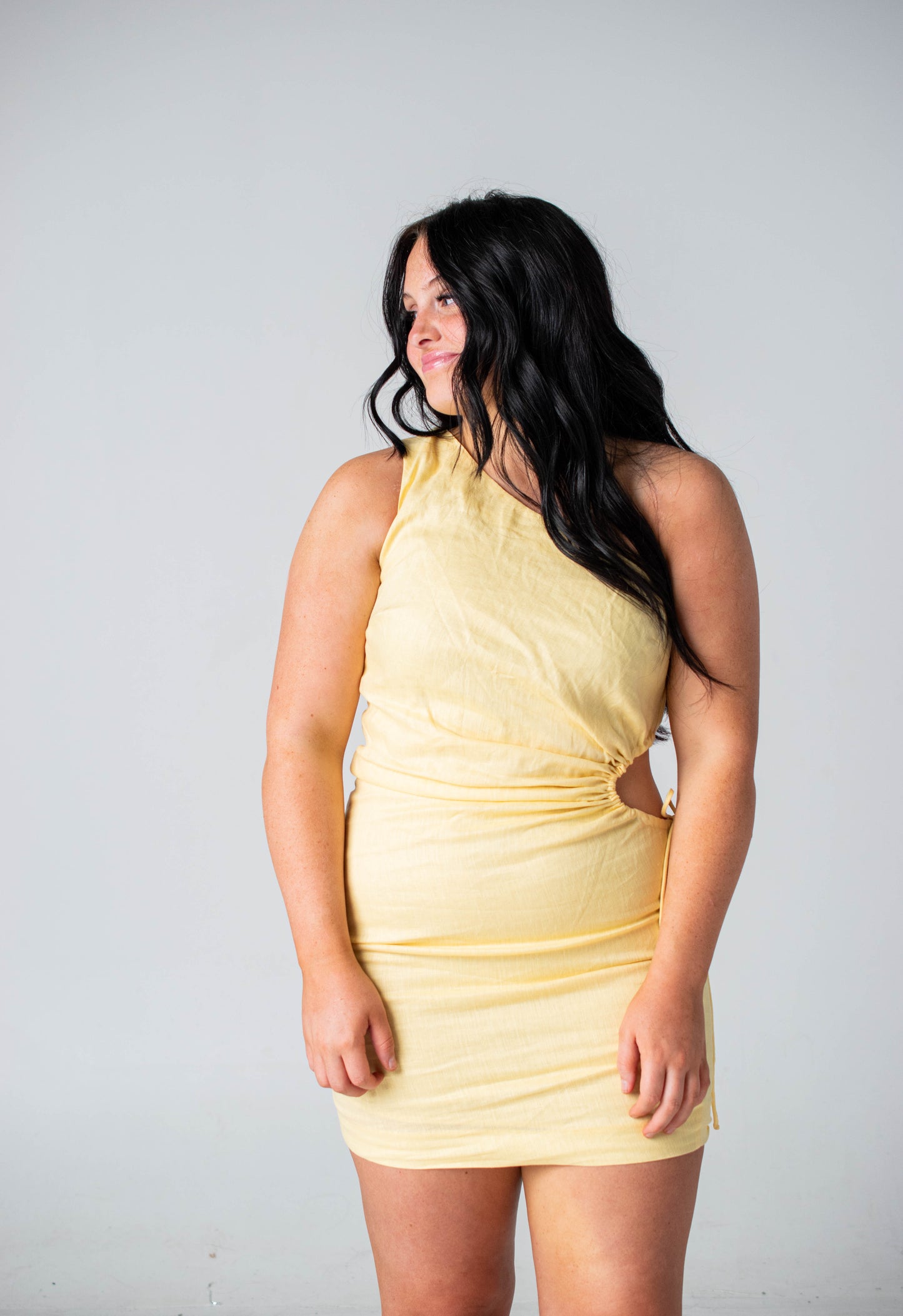 Sunrise Yellow One Shoulder Keyhole Dress