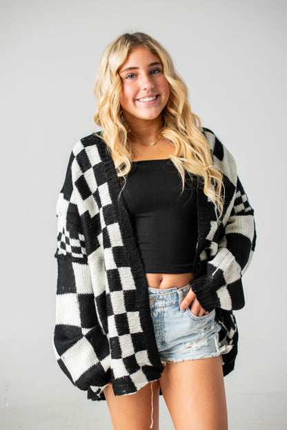 Let’s Race Black Checkered Cardigan