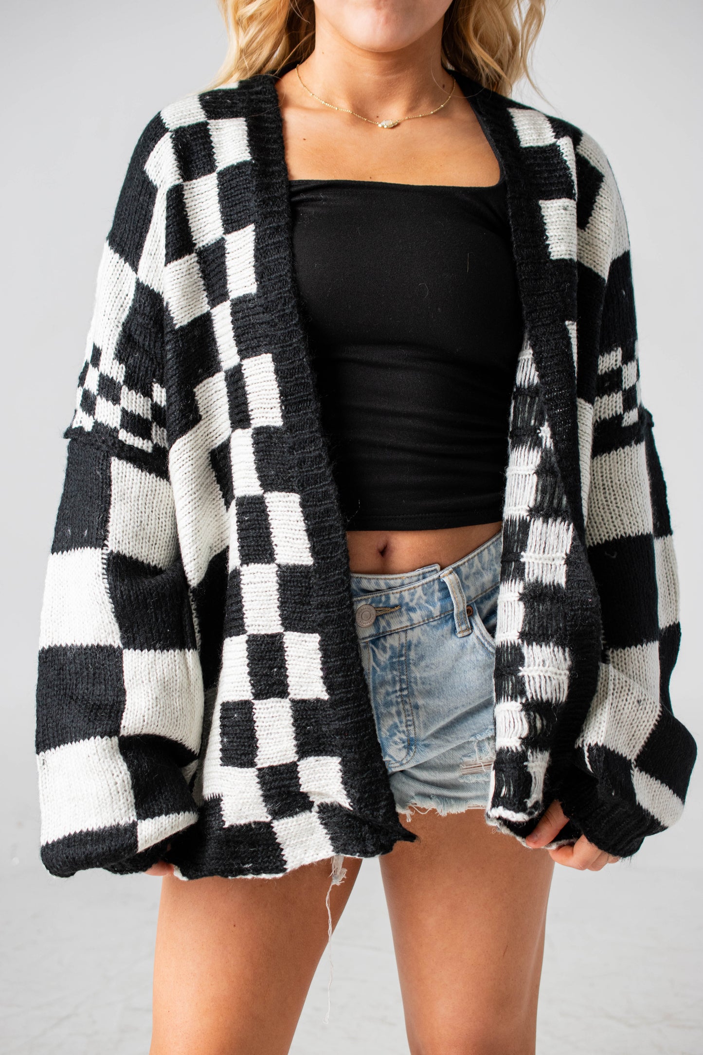 Let’s Race Black Checkered Cardigan