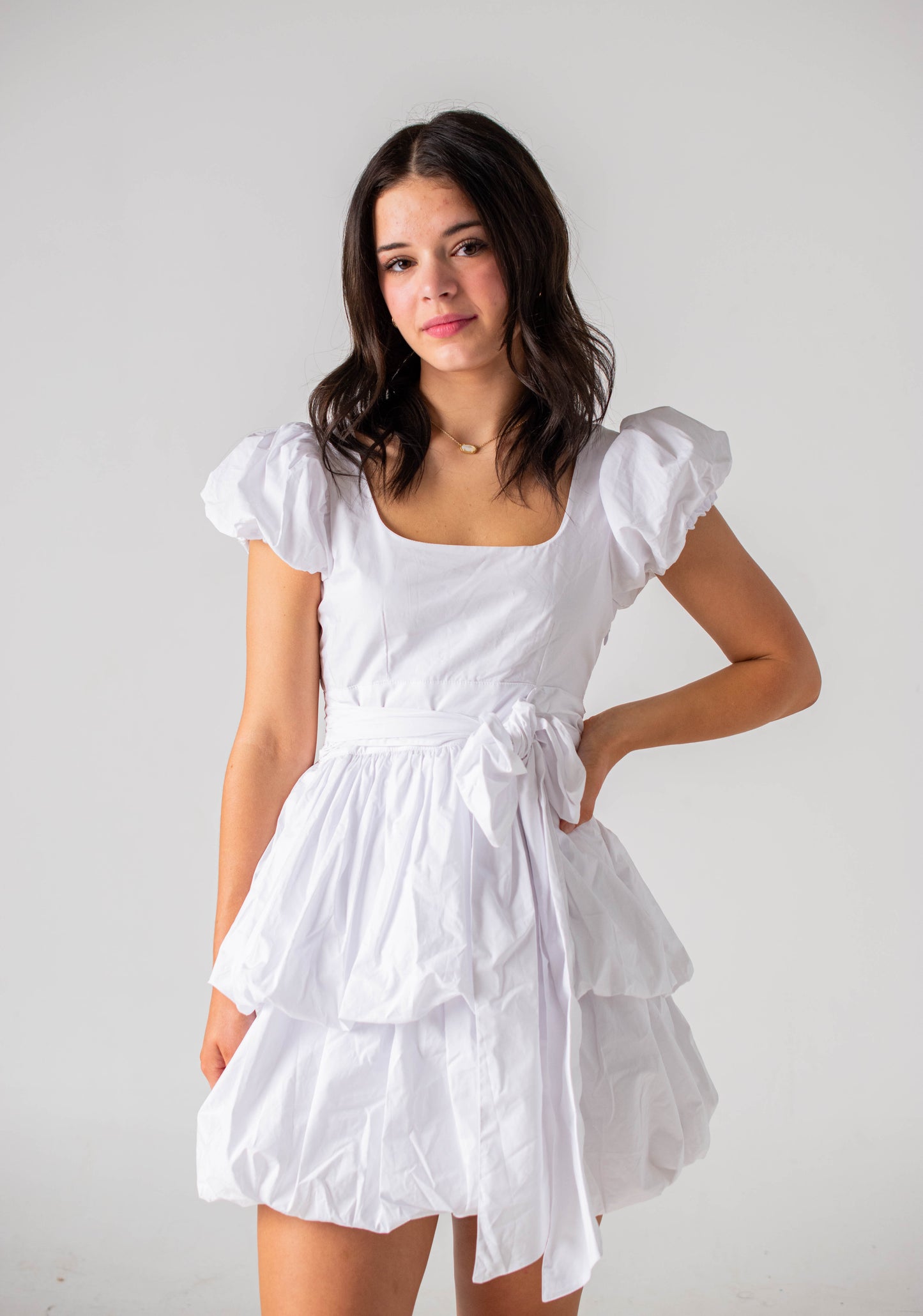 Lily White Bow Puff Dress