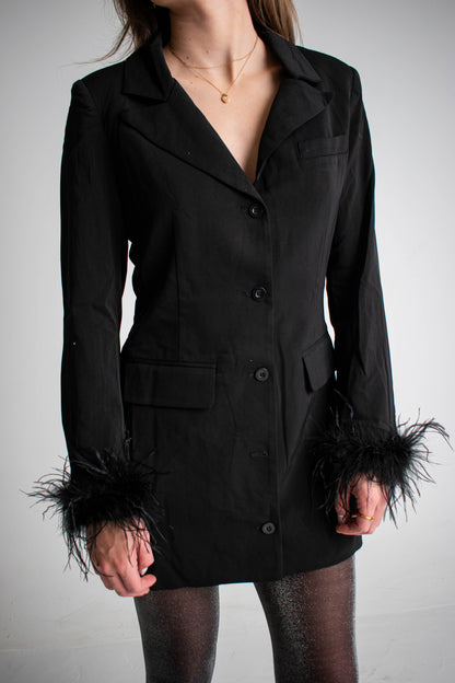 Serving Looks Feather Trim Blazer Dress - Black