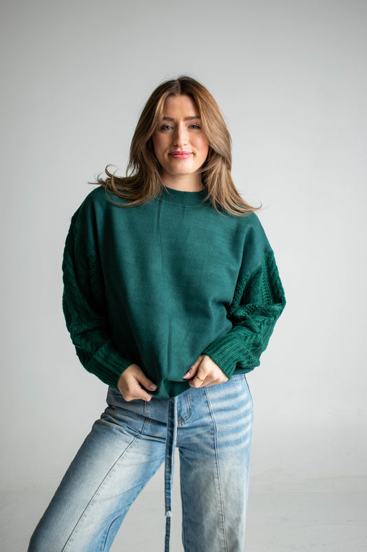 Let's Get Festive Hunter Green Cable Knit Sweater