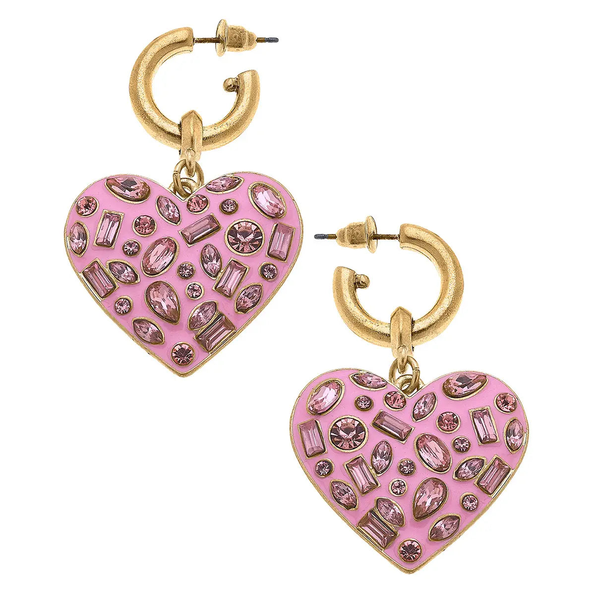 Jewel Rhinestone Enamel Heart Earrings