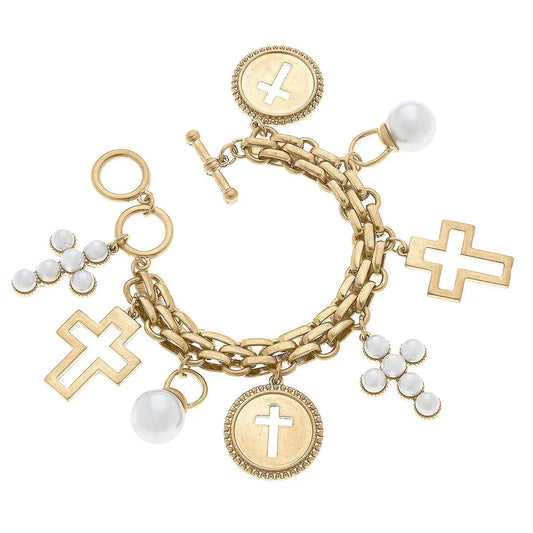 Heaven Cross Charm Bracelet - Worn Gold