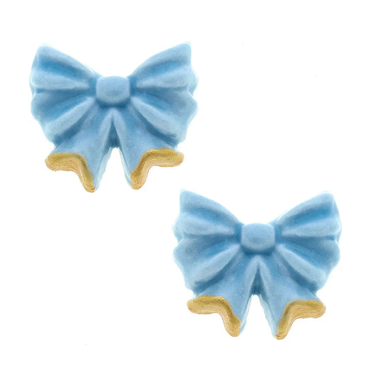 Lucy Porcelain Bow Stud Earrings - Blue