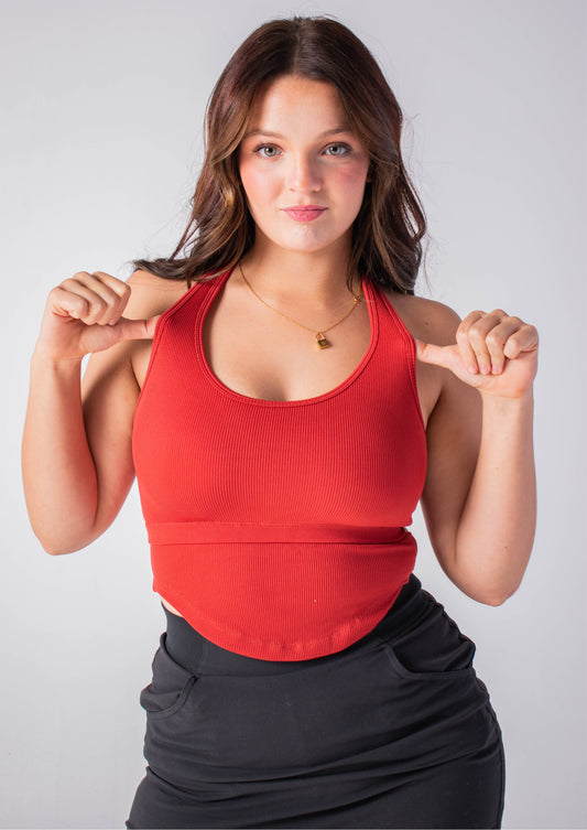 Red Ribbed Activewear Tank Top