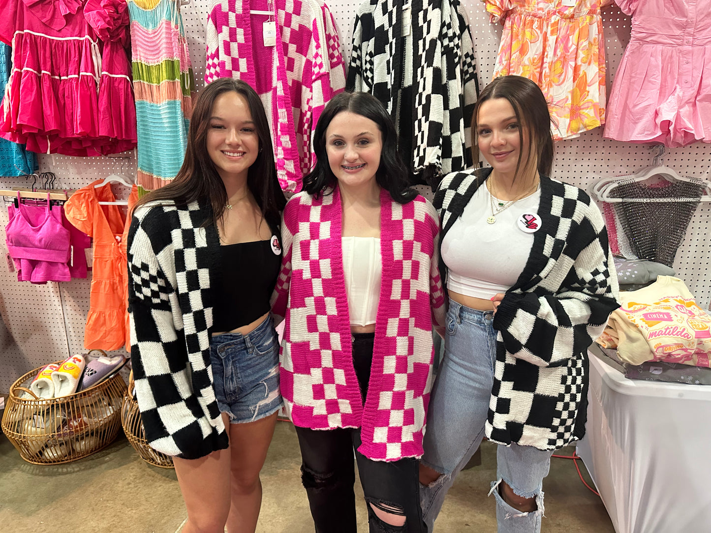 Let’s Race Pink Checkered Cardigan