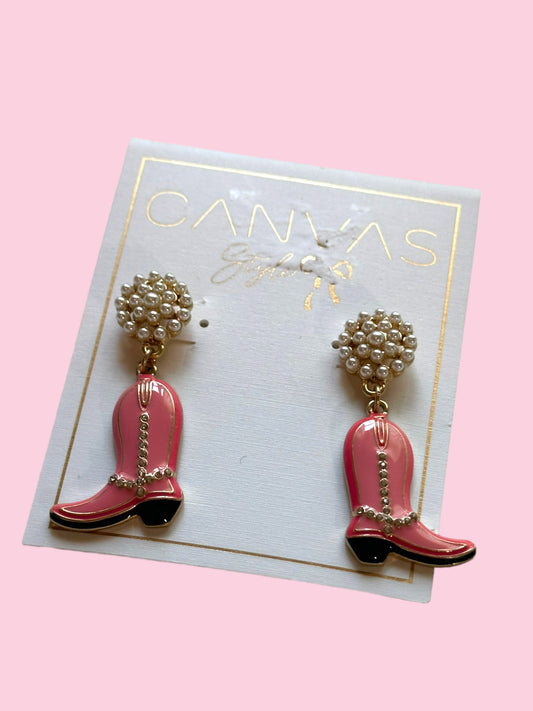 Pink Cowboy Boot Earring