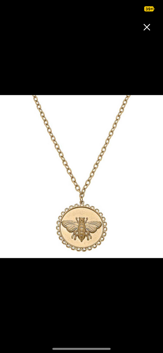 Busy Bee Pendant Necklace - Worn Gold